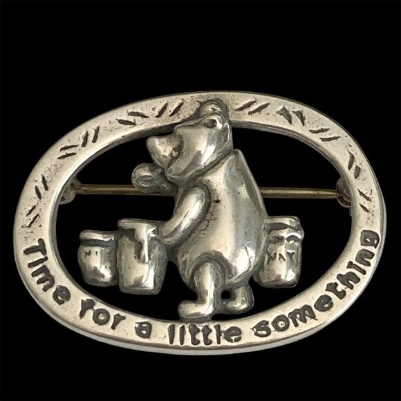 Vintage Disney Sterling Silver Winnie the Pooh Pin Brooch Van Dell 925 Honey Pot - Picture 1 of 10